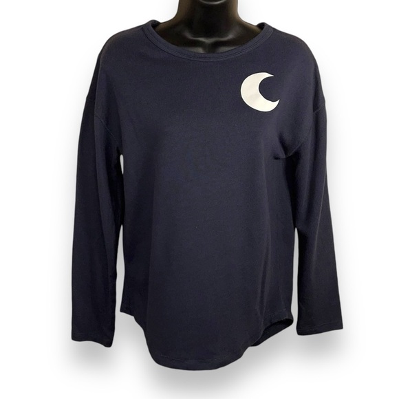 SMALL DARK BLUE WHITE MOON WILDERNESS FOREST TOP LONG SLEEVE - Picture 1 of 12